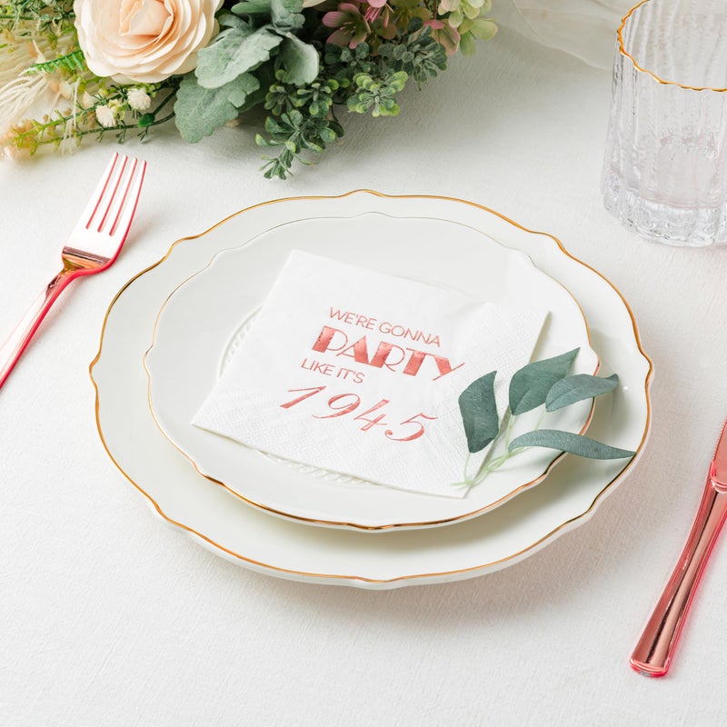 Crisky 80th Birthday Cocktail Napkins Rose Gold for Women 80th Birthday Party Decorations for Cake Dessert Berverage Table, 80th Birthday Party Supplies 50 Pcs Disposable Napkins, 3-Ply - Image 4